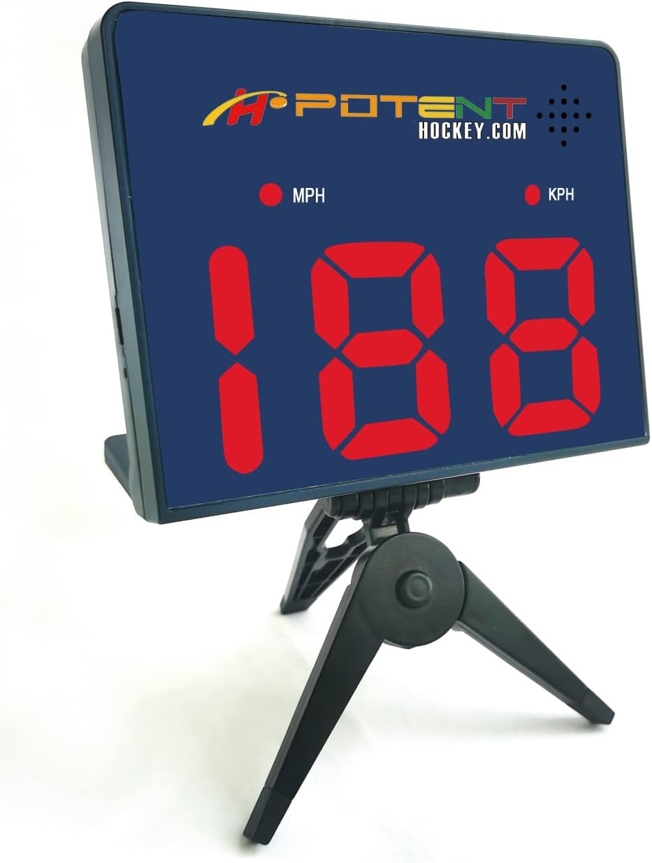 Potent Speed Radar Gun 2.0 - App-Enabled Hockey Shot Speed Tracker with USB Rechargeable Battery & Adjustable Angles