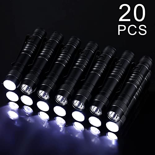 Hortsun 20 Pcs Mini Pen Light Flashlights Gifts for Fathers Day Pocket Flashlights Pen with Clip Small LED Handheld Slim Torches Without Battery(3.54 Inch,Black)