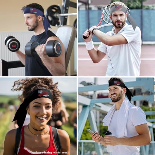 American Flag Adjustable Head Tie Headband for Sports