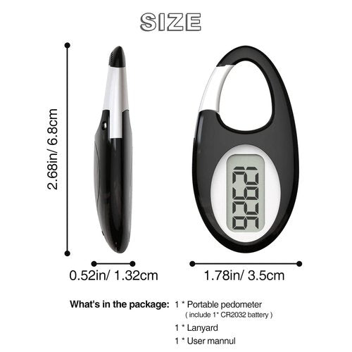 Simple 3D Step Counter, Walking Pedometer, Steps Tracker with Neck Lanyard/Carabiner for Men Women Teens Adults Seniors (Black)