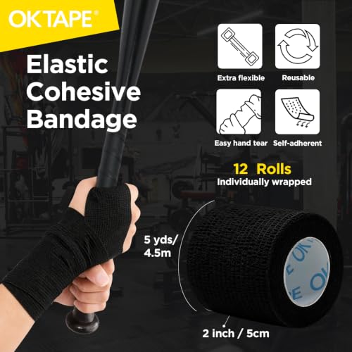Self-Adhesive Bandage Wrap - Elastic Medical Tape, 2" x 5 Yards, Black