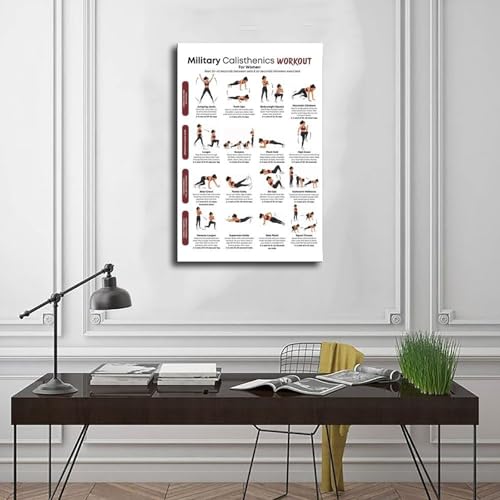 Calisthenics Workout Poster for Women - Bodyweight Training Chart - Yellow - 12x18inch