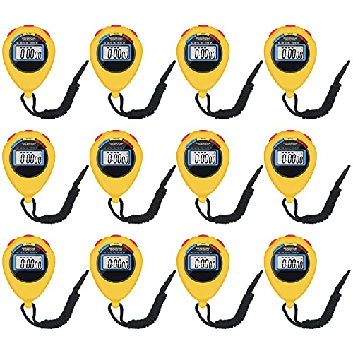 12 Pack Digital Sport Stopwatch Timer - Large Display with Alarm