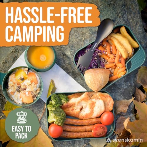 3-in-1 Camping Spork Set - Lightweight Travel Utensils, Green & Sand