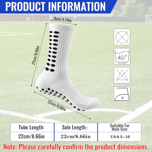 Non-Slip Grip Soccer Socks for Men - 4 Pairs - White