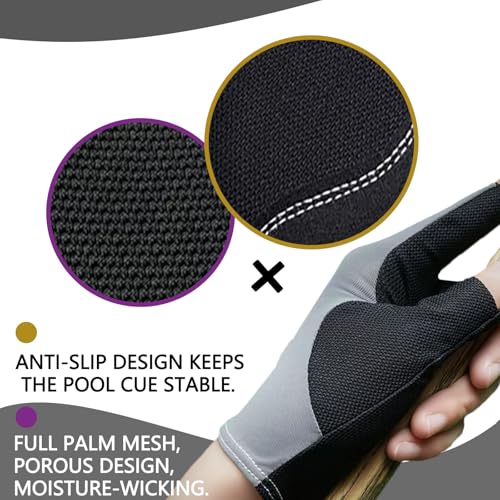 Breathable Snooker Billiard Gloves - Black, Large Size