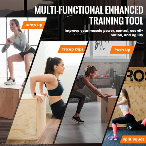 3-in-1 Wood Plyo Box - Non-Slip Jump Box, 16" x 13" x 12"