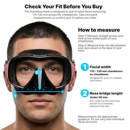 Oceanic Navy Frameless Adult Snorkel Mask with Tempered Glass & Quick-Release Buckles