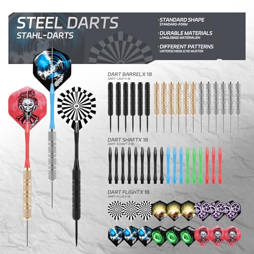 Professional Steel Darts Set - 18 Durable Metal Tip Darts with Flights