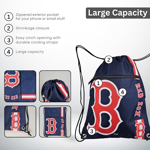 Boston Red Sox Drawstring Gym Bag with Zip Pocket - Durable Nylon