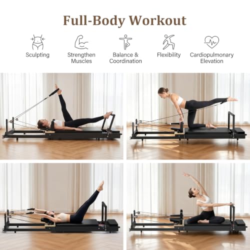 Foldable Pilates Reformer Machine - Compact & Silent - Black - 77"