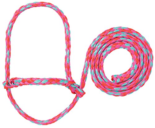 Adjustable Braided Poly Rope Sheep & Goat Halter with Lead - Hot Pink/Coral/Mint