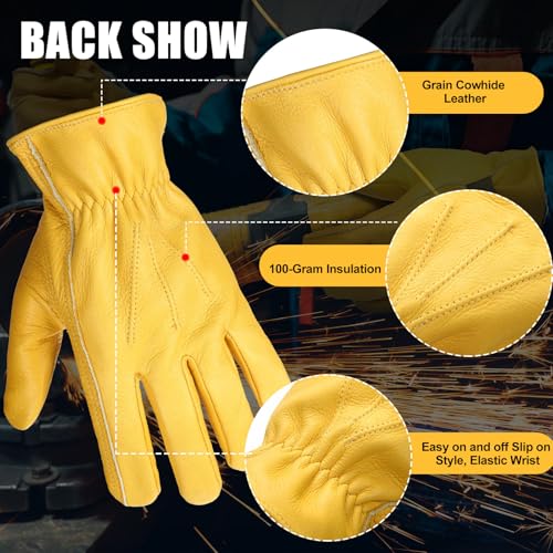 Bencailor 4 Pairs Leather Gloves for Work Leather Gardening Gloves Cowhide Durable Puncture Cut Resistant for Men Women