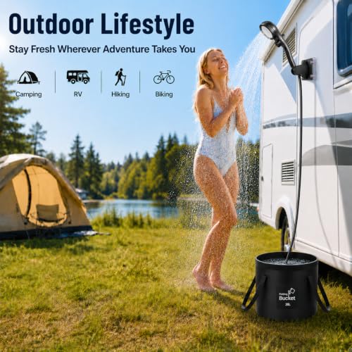 Cinlinso Black Rechargeable Portable Camping Shower with Long Battery Life