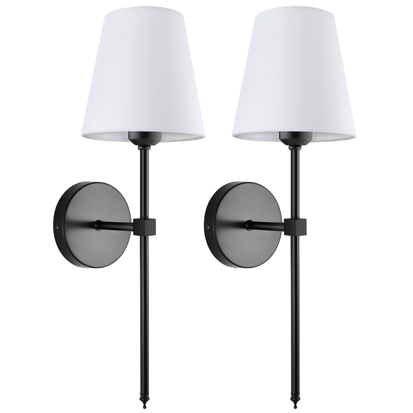 Wall Sconces Sets of 2, Retro Industrial Wall Lamps, Vanity Sconces Wall Lighting with White Fabric Shades, Wall Lights Suitable for Bathroom Bedroom Living Room Kitchen(Black)