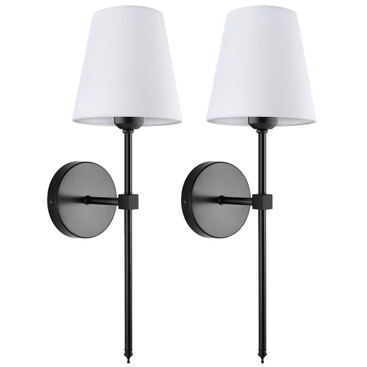 Wall Sconces Sets of 2, Retro Industrial Wall Lamps, Vanity Sconces Wall Lighting with White Fabric Shades, Wall Lights Suitable for Bathroom Bedroom Living Room Kitchen(Black)