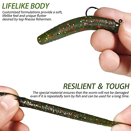 VMSIXVM 1/8 oz Ned Rig Kit with 60 Pcs: 20 Baits + 40 Ned Worms Glow Jigheads