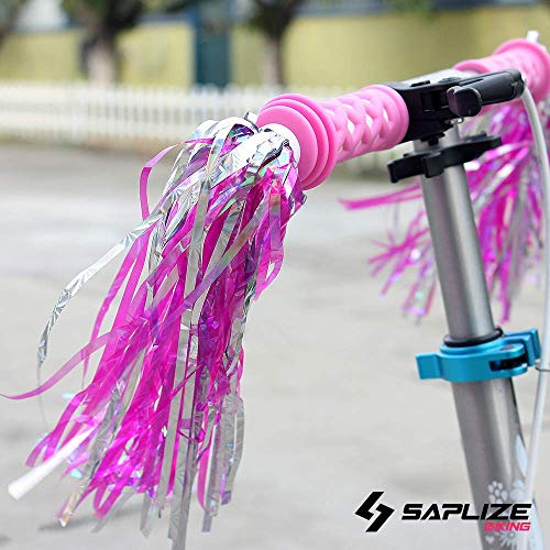 Kids Bike Handlebar Grips - Soft TPR with Pink Streamers, 4.13"