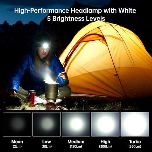 Wurkkos Rechargeable LED Headlamp 850 Lumens Waterproof Camping & Hiking Light