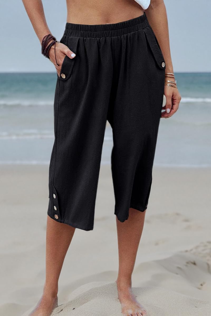 Veatzaer Women's Capri Harem Pants - Elastic Waist, Casual Loose Fit with Pockets | S-XXL