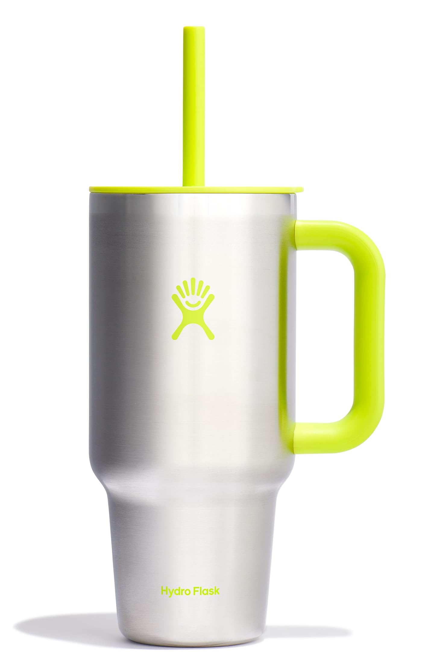 Hydro Flask Travel Tumbler with Handle, Lid and Straw - Insulated Stainless Steel in 32 Oz Stainless Steel Lime