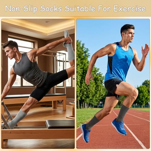 Non-Slip Pilates Crew Socks with Grips - Large - Black, White, Gray, Beige, Navy