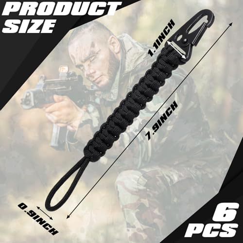 Yoojahow 6 Pcs Paracord Keychain Set 550 Cobra Weave Black with Steel Clasps