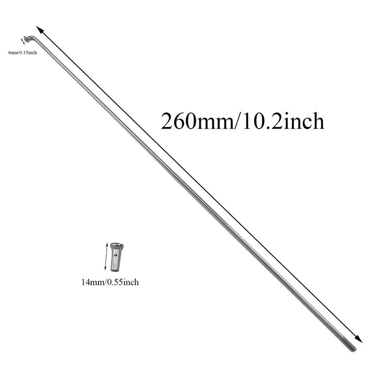 Meuey Lyot Stainless Steel Spokes 260mm/10.2 Inch Bicycle Spoke 14G MTB Bike Spokes Mountain/Road Bikes with 14mm Spoke Caps 36PCS