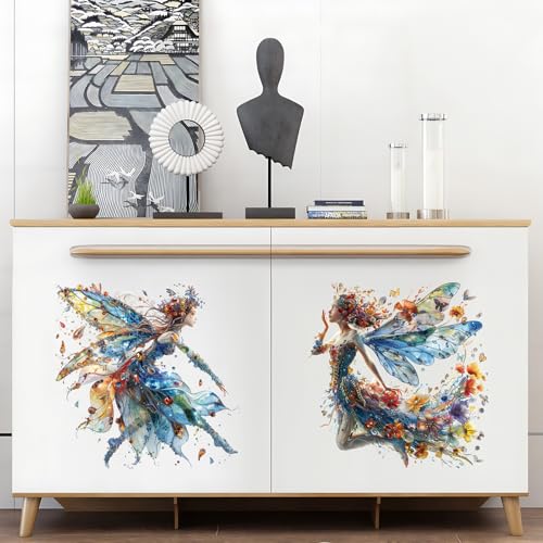 Amaonm 4PCS Removable 3D Dance Girl Wall Decal DIY Flying Butterfly Princess Girls Wall Stickers Peel and Stick Angel Elve Wall Art Decor for Kids Bedroom Nursery Decoration (66004)