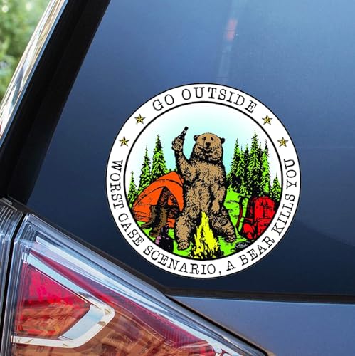 Go Outside Worst Case Scenario Bear Vinyl Sticker - 5-Inch Waterproof Decal