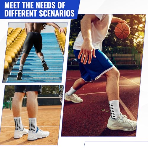 Non-Slip Grip Soccer Socks for Men - 4 Pairs - White