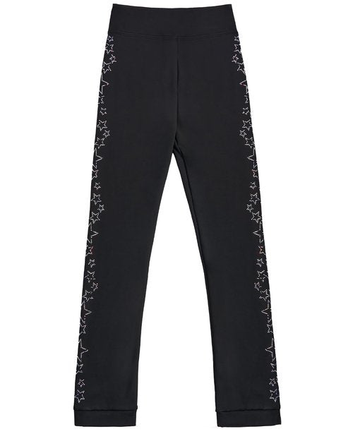 Gogokids Girls Ice Skating Leggings, Kids Fleece Thermal Black Dancing Trousers