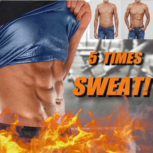 Men's Sauna Vest Waist Trainer - Sleeveless Compression Tank Top - Blue Inner / Large-X-Large