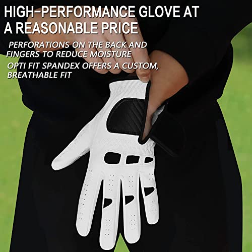Golf Gloves for Men - Left/Right Hand - 3 Pack - White Large