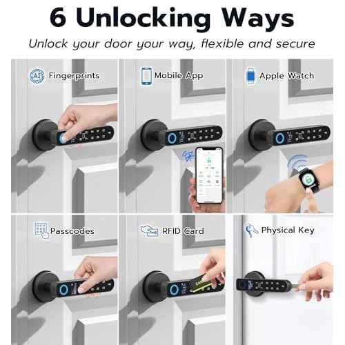 Anweller H1 Fingerprint Door Handle Lock, Smart Keyless Entry Door Knob Lock, Door Lever Locks for Bedroom, Bluetooth App Control Doorknob, Display Screen, RFID Card, Code Keypad - Black