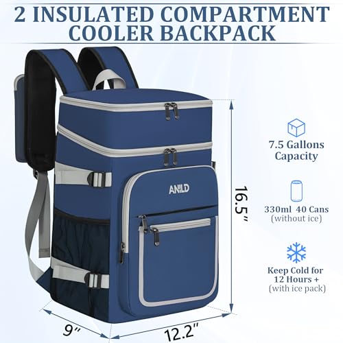 ANILD 40-Can Insulated Leakproof Cooler Backpack (Blue) for Men & Women