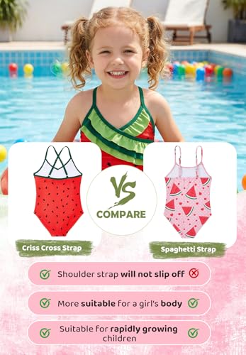 Cute Ruffle Girls One Piece Swimsuit - Watermelon 4-5T