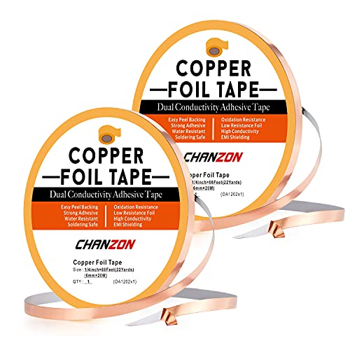 CHANZON 130ft Copper Foil Tape 6mm 1/4 inch Double Sided Conductive Adhesive for Stained Glass,Soldering,Electric,Crafts,Repair,Paper Circuits,Grounding,Guitars(2 Pack)