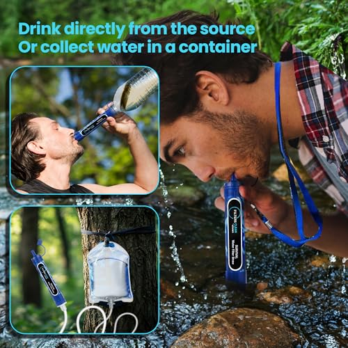 Kiknek 2-Pack Portable Water Filter Straw - 0.1 Micron Survival Water Purifier for Hiking & Emergency