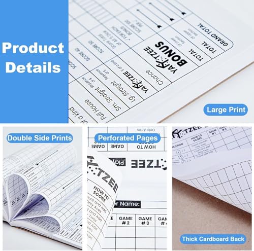 Yahtzee Score Pads - 120 Perforated Sheets, Large Print, 8.5x11" - 1-Pack