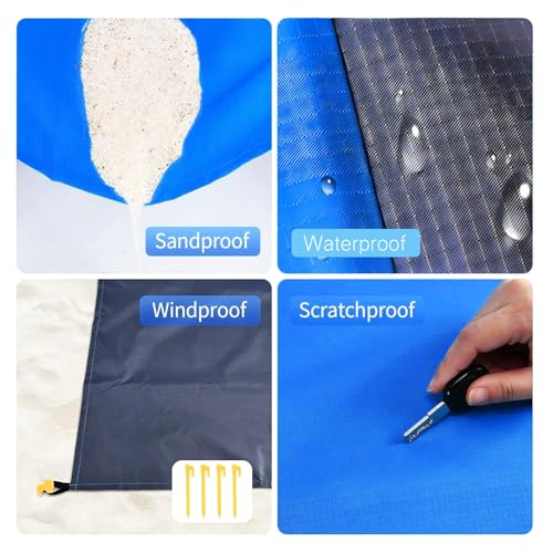 iMaoiy Dark Blue Sandproof Waterproof Beach Blanket - Oversized 79" x 55" Outdoor Picnic Mat for Travel & Camping