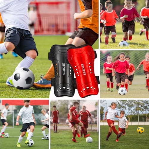 Youth Soccer Shin Guards - 2 Pairs Protective Shin Pads M Red Black