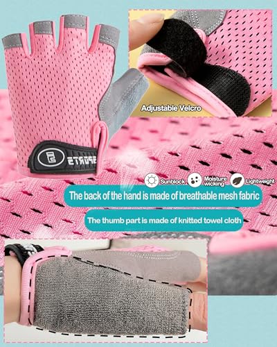 Kids Fingerless Cycling Gloves - Breathable, Shock-Absorbing Pink, Size M (3-8 Years)