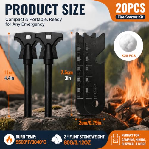 22-Piece Fire Starter Survival Kit with Ferro Rods & Striker - 2 Pack Black