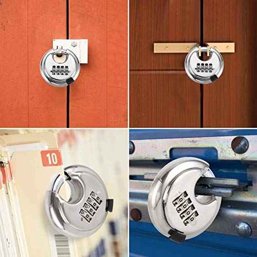 Rohuis Round Combination Lock, Uncuttable Combination Disc Padlock, 3/8 Inch Shackle Outdoor Combo Lock Discus Pad Lock for Storage Unit, Garages, Fences (2 Pack) Silver 2pcs