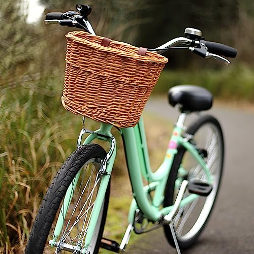 Light Brown Wicker Bicycle Basket - Detachable with Adjustable Straps