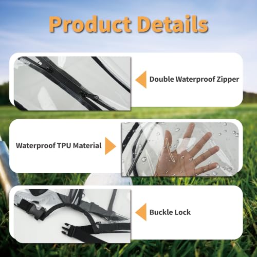 SANDIAN Waterproof Golf Bag Rain Cover with Clear TPU Material, Double Zipper & Buckle Lock