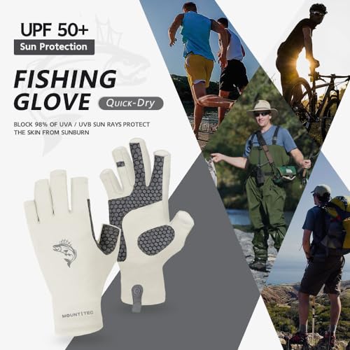 Mount TEC Beige Medium UV Safety Fingerless Cycling & Fishing Gloves UPF 50+