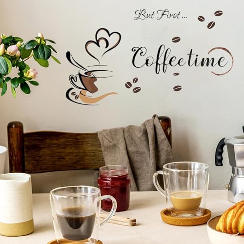 Kitchen Wall Stickers Coffee Bar Signs for Wall Decor, hanlongyu Coffee Cup Stickers Peel and Stick Art Decals for Cafe Shop Pub Office Home Decorations