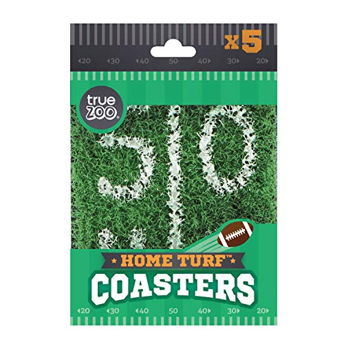 True Zoo Home Turf Astro Turf Football Field Drink Coasters Set of 5, Game Day Table Decor